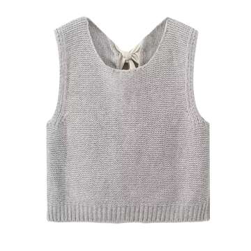 Lianlive Sweater Vest Top for Women Casual Crop Knit Cardigan Vest Bow Tie Back Knitted Tank Tops (G...