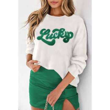 LEMAFER Women's 2025 St. Patrick's Day Sweater Green Sequin Lucky Letter Round Neck Casual Long Slee...