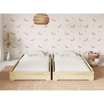 Stackable Beds - Set of Two - Twin Over Twin Wooden Bed Floorbed Frame Unfinished -Easy to Assemble ...