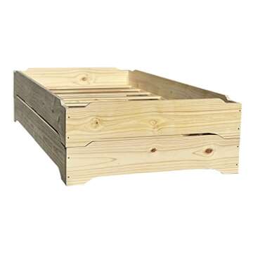 Stackable Beds - Set of Two - Twin Over Twin Wooden Bed Floorbed Frame Unfinished -Easy to Assemble Solid Pine Wooden Bed Frame