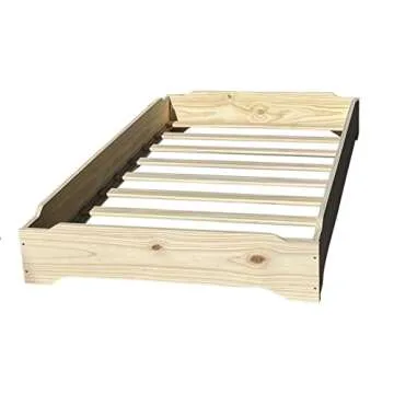 Stackable Beds - Set of Two - Twin Over Twin Wooden Bed Floorbed Frame Unfinished -Easy to Assemble Solid Pine Wooden Bed Frame