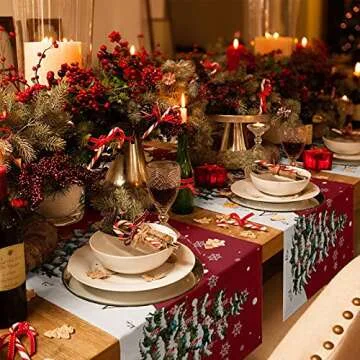 Buy Christmas Table Runner - Cotton Linen Holiday Decor
