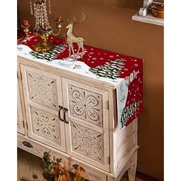 Christmas Table Runner - Cotton Linen 36 Inches, Snowman Rustic Red Snowflake Bed Runner Dress Scarves, Farm Xmas Tablerunner for Dining/Holiday/Coffee Table 13"x 36"