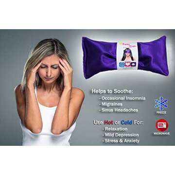 Happy Wraps Lavender Eye Pillow - Hot Cold Aromatherapy Satin Eye Mask for Yoga, Sleeping, Migraines, Stress, Relaxation - Gifts for Women, Birthdays, Coworkers, Christmas - Pink