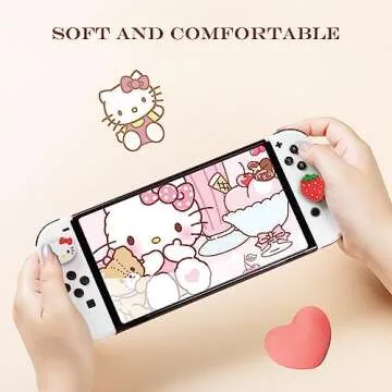 PERFECTSIGHT Switch Thumb Grips Caps, Cute Kitty Joystick Caps for Nintendo Switch/Lite/Switch OLED, 4 PCS Thumbstick Cover, Analog Stick Button Cover for NS Joycon Controller Accessories,Strawberry
