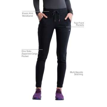 Form Scrub Pants for Women, Knit Drawstring Scrubs for Women CK095P, M Petite, Black