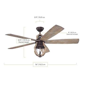 Craftmade WIN56ABZWP5 Winton Rustic 56" Ceiling Fan with Light and Remote, 5 Weathered Pine Blades, Aged Bronze Brushed