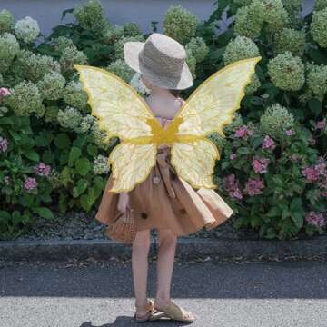 LOHZAQ Large Fairy Wings Costume for Adults Girls, 28"x21" Gold Sparkle Wings for Women Halloween Dr...