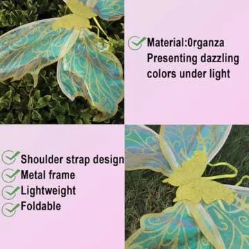 LOHZAQ Large Fairy Wings Costume for Adults Girls, 28"x21" Gold Sparkle Wings for Women Halloween Dress Up Gold