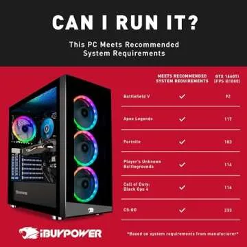 iBUYPOWER Gaming PC Computer Desktop Element 9260 (Intel Core i7-9700F 3.0Ghz, NVIDIA GeForce GTX 1660 Ti 6GB, 16GB DDR4, 240GB SSD, 1TB HDD, Wi-Fi & Windows 10 Home) Black