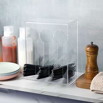 Vesici Plastic Utensil Dispenser Acrylic Utensil Dispenser Silverware Organizer Plastic Utensil Holder Clear Utensil Organizer for Kitchen and Restaurant for Halloween Christmas(3 Compartment,Clear)