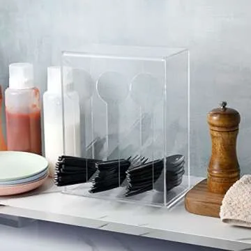 Vesici Plastic Utensil Dispenser Acrylic Utensil Dispenser Silverware Organizer Plastic Utensil Holder Clear Utensil Organizer for Kitchen and Restaurant for Halloween Christmas(3 Compartment,Clear)