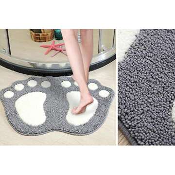 TOPCHANCES Bathroom Rug Mat, Non Slip Big Feet Bath Mat Water Absorbent Bath Rug,Microfiber Doormat Toilet Bath Carpet for Doormats,Tub, Shower (Grey, 16" X 24")