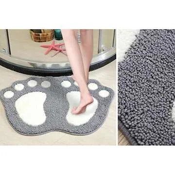 TOPCHANCES Bathroom Rug Mat, Non Slip Big Feet Bath Mat Water Absorbent Bath Rug,Microfiber Doormat Toilet Bath Carpet for Doormats,Tub, Shower (Grey, 16" X 24")