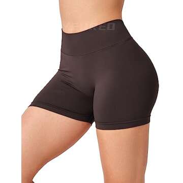 YEOREO Workout Scrunch Shorts Women V Back Gym Butt Lifting Liz High Waisted Seamless Shorts Chocolate M