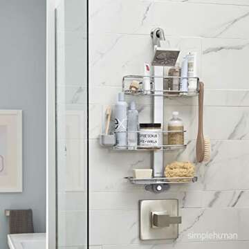 simplehuman Adjustable and Extendable Shower Caddy Large, Stainless Steel and Anodized Aluminum