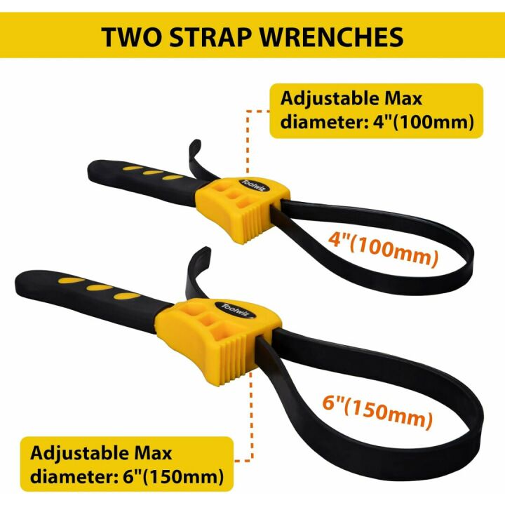 Toolwiz Strap Wrench Set - Adjustable Rubber Wrenches