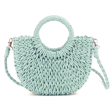 QTKJ Mini Semi-circle Rattan Straw Handbags - Chic Summer Tote