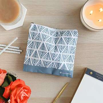 Lunchskins Reusable 2-Piece Zippered Food Storage Bag Set, 1 Sandwich Bag + 1 Snack Bag, Blue Geomet...