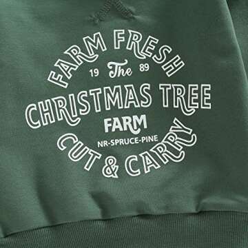 MoZiKQin Toddler Baby Christmas Outfit Girl Boy Crewneck Sweatshirt Letter Print Long Sleeve Sweater Shirt Fall Clothes (Christmas Tree Farm-Green,3-4T)