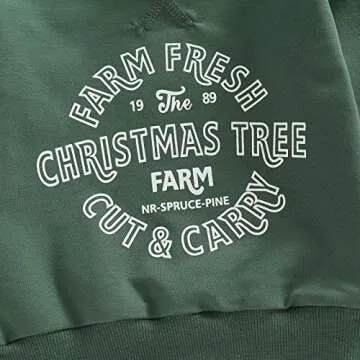 MoZiKQin Toddler Baby Christmas Outfit Girl Boy Crewneck Sweatshirt Letter Print Long Sleeve Sweater Shirt Fall Clothes (Christmas Tree Farm-Green,3-4T)