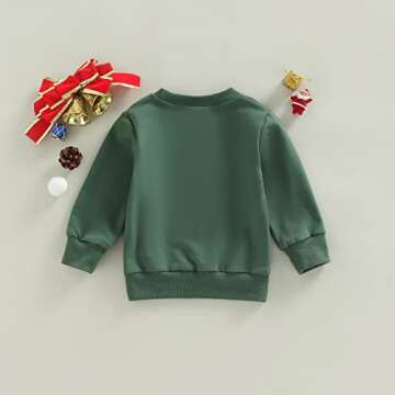 MoZiKQin Toddler Baby Christmas Outfit Girl Boy Crewneck Sweatshirt Letter Print Long Sleeve Sweater Shirt Fall Clothes (Christmas Tree Farm-Green,3-4T)