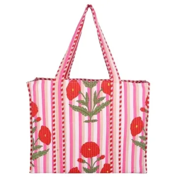 KLAVATE Women 100% Cotton Quilted Shoulder Bag Tote Bag Beach Casual Work Bag Women Large Capacity B...