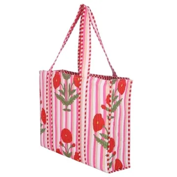 KLAVATE Women 100% Cotton Quilted Shoulder Bag Tote Bag Beach Casual Work Bag Women Large Capacity Bags for Shopping (DESIGN 13)