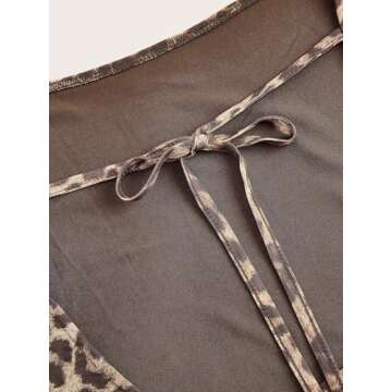 GORGLITTER Women's Cheetah Leopard Print Dress Y2k Backless Mesh Long Sleeves Bodycon Mini Dresses Brown Medium