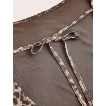 GORGLITTER Women's Cheetah Leopard Print Dress Y2k Backless Mesh Long Sleeves Bodycon Mini Dresses Brown Medium