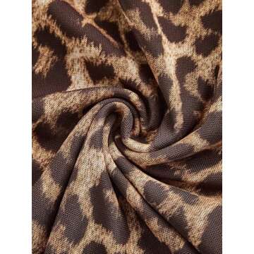 GORGLITTER Women's Cheetah Leopard Print Dress Y2k Backless Mesh Long Sleeves Bodycon Mini Dresses Brown Medium