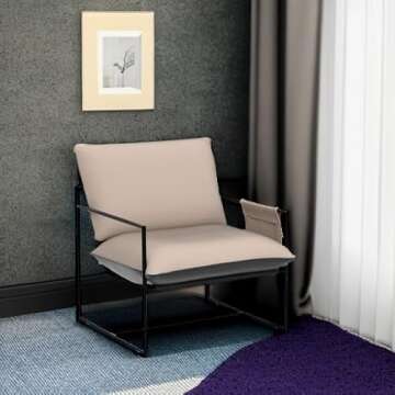 jonpony Sling Accent Chair for Living Room Bedroom Reading Office Modern Design Metal Frame Armchair with Comfy Soft Memory Foam Double Sided Use Pillow Removable Storage Bag Cozy Lounge Chair