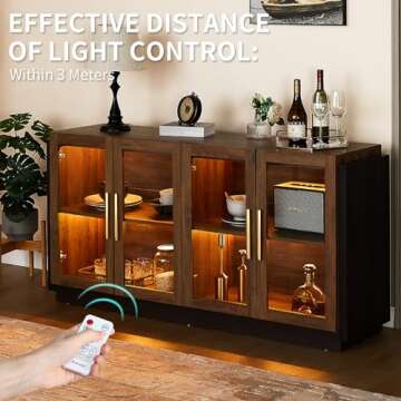 LUXOAK Sideboard Buffet Cabinet with Storage,64" Cabinet with Glass Door, Modern Wood Glass-Buffet Cabinet for Dinning Room,Kitchen, Hallway, and Living Room,Barnwood+Brown