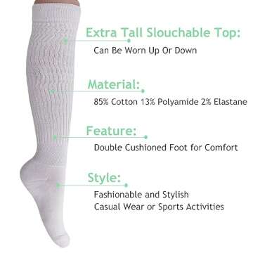 AWS/American Made Slouch Socks Cotton Scrunch Knee High Extra Long and Heavy Socks (White, 1)