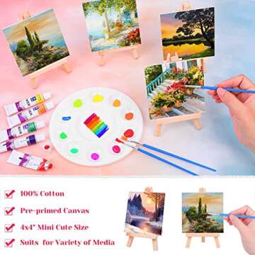 Mini Canvas and Easel, Paxcoo 60 Pieces Includes 4x4 Inches Small Tiny Painting Canvas, Mini Acrylic...