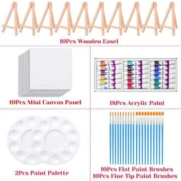 Mini Canvas and Easel, Paxcoo 60 Pieces Includes 4x4 Inches Small Tiny Painting Canvas, Mini Acrylic Paintbrushes for Paint and Sip Art Party Supplies