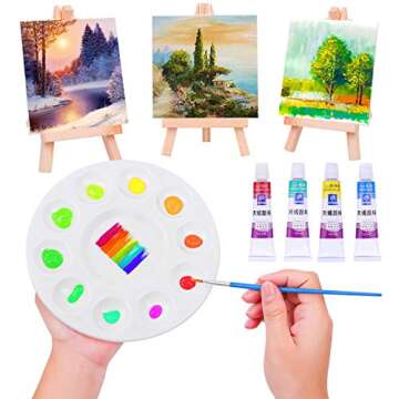 Mini Canvas and Easel, Paxcoo 60 Pieces Includes 4x4 Inches Small Tiny Painting Canvas, Mini Acrylic Paintbrushes for Paint and Sip Art Party Supplies