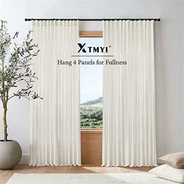 XTMYI 100 Inch Curtains 2 Panels Set Custom Length Back Tab Linen Window Sheer Curtain Drapes for Living Room Bedroom,50x100 in Long,Cream(Ivory/Off White)