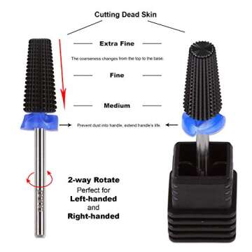 PANA 3/32" Shank 5-in-1 Nail Carbide Bit - (Triple Coarse - Medium Grit, DLC Black) - Two Way Rotate use for Both Left and Right Handed Fast remove Acrylic or Hard Gel Machine