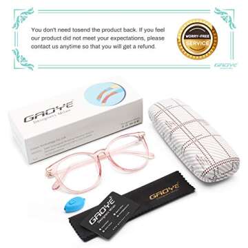 Gaoye Blue Light Blocking Glasses, Retro Round Eyewear Frame Anti Eyestrain Computer Glasses for Women Men - GY1688 (Pink Frame/Transparent Lens)