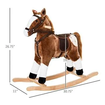 Qaba Kids Rocking Horse Plush Ride On Toy Toddler Rocker for Boys Girls Gifts with Realistic Sounds, Brown