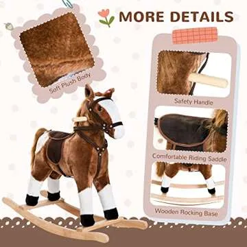 Qaba Kids Rocking Horse Plush Ride On Toy Toddler Rocker for Boys Girls Gifts with Realistic Sounds, Brown