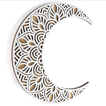 Mandala Moon Wall Decor White - Viory Moon Wall Art 12" Crescent Moon Hanging