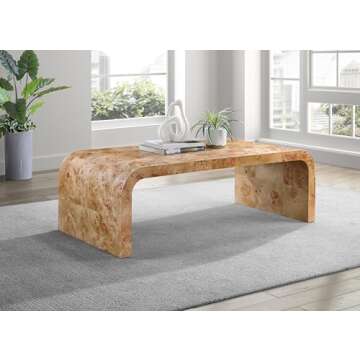 Meridian Furniture 269-C Cresthill Collection Mid-Century Modern Coffee Table with Ash Burl Wood, Na...