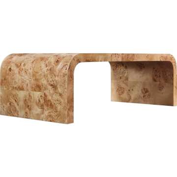 Meridian Furniture 269-C Cresthill Collection Mid-Century Modern Coffee Table with Ash Burl Wood, Natural Ash Finish, Curved Art Deco Design, 48" W x 24" D x 16" H, Natural