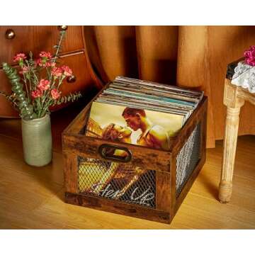 3IngSeagulls Vinyl Record Storage Crate Wooden Record Holder, Classic Cube Record Organizer Storage ...