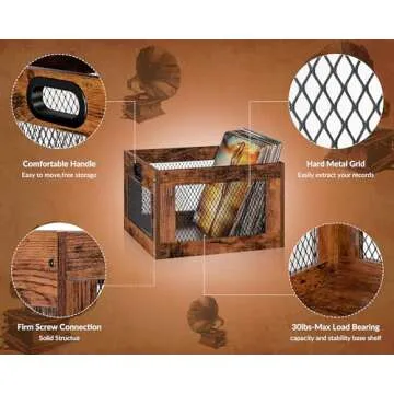 3IngSeagulls Vinyl Record Storage Crate Wooden Record Holder, Classic Cube Record Organizer Storage 100+ Records, Brown Color Vinyl Record Holder for Albums Super Easy to Assemble…