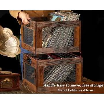 3IngSeagulls Vinyl Record Storage Crate Wooden Record Holder, Classic Cube Record Organizer Storage 100+ Records, Brown Color Vinyl Record Holder for Albums Super Easy to Assemble…