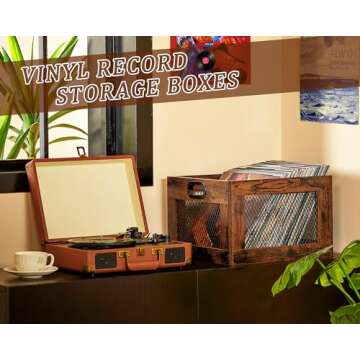 3IngSeagulls Vinyl Record Storage Crate Wooden Record Holder, Classic Cube Record Organizer Storage 100+ Records, Brown Color Vinyl Record Holder for Albums Super Easy to Assemble…