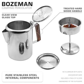 COLETTI Bozeman Percolator Coffee Pot — NO Aluminum or Plastic [9 cup]